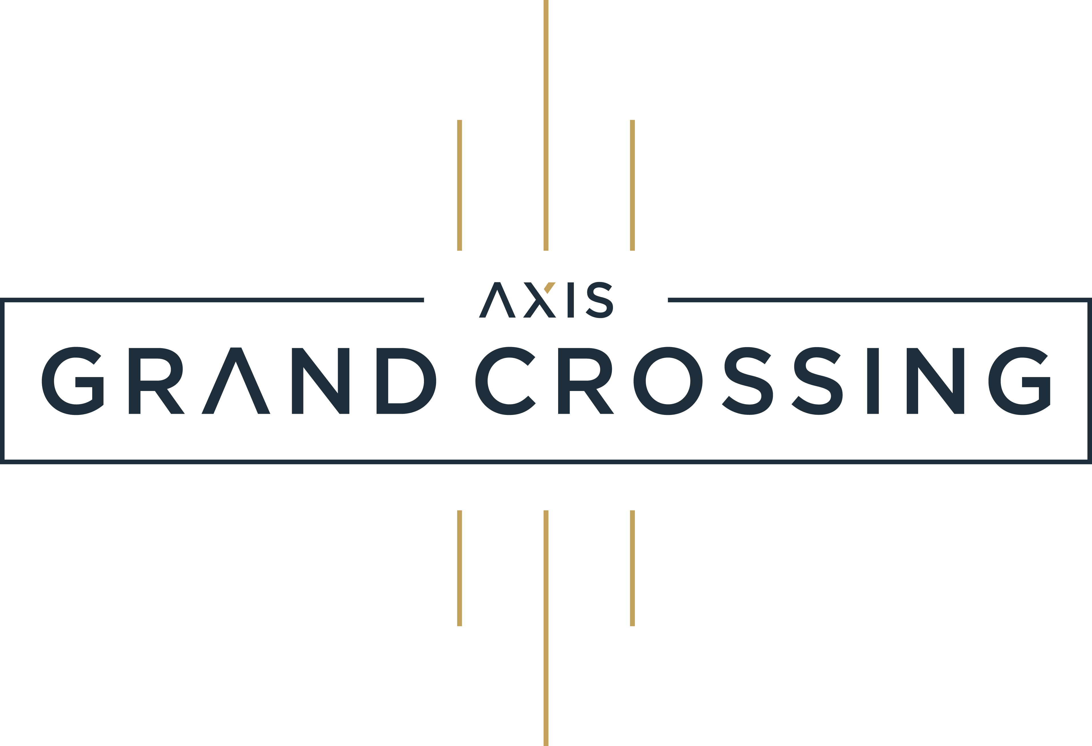 A black background with the words "AXIS GRAND CROSSING" in white and gold.